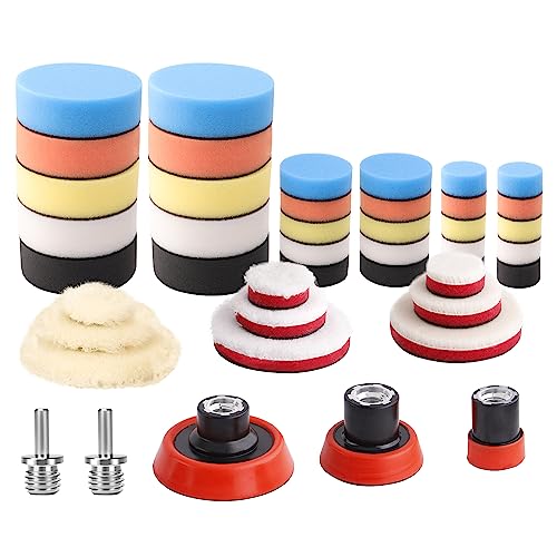 ZFE Car Foam Drill Polishing Pad Kit, 44Pcs 1inch 2inch 3inch Detail