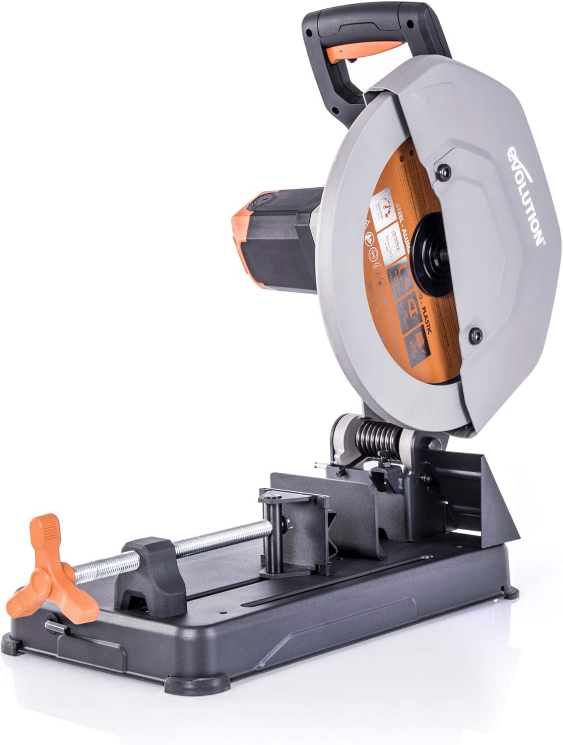 Evolution Power Tools R355CPS 14-Inch Chop Saw Multi Purpose, Multi-Material Cutting Cuts Metal, Plastic