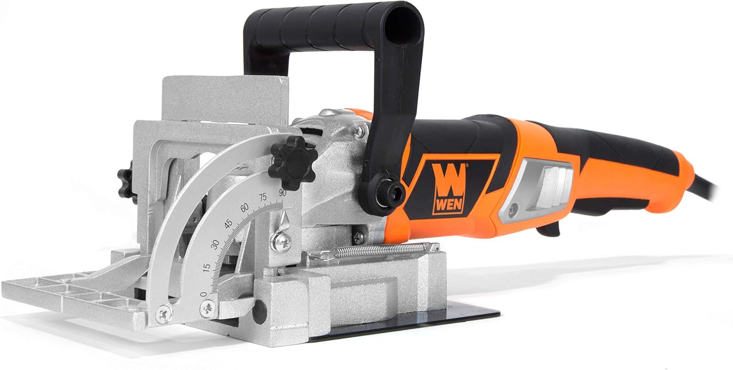 WEN MM1215 15-Amp 12-Inch Dual Bevel Sliding Compound Miter Saw with LED Cutline & JN8504 8.5-Amp Plate and Biscuit Joiner with Case and Biscuits