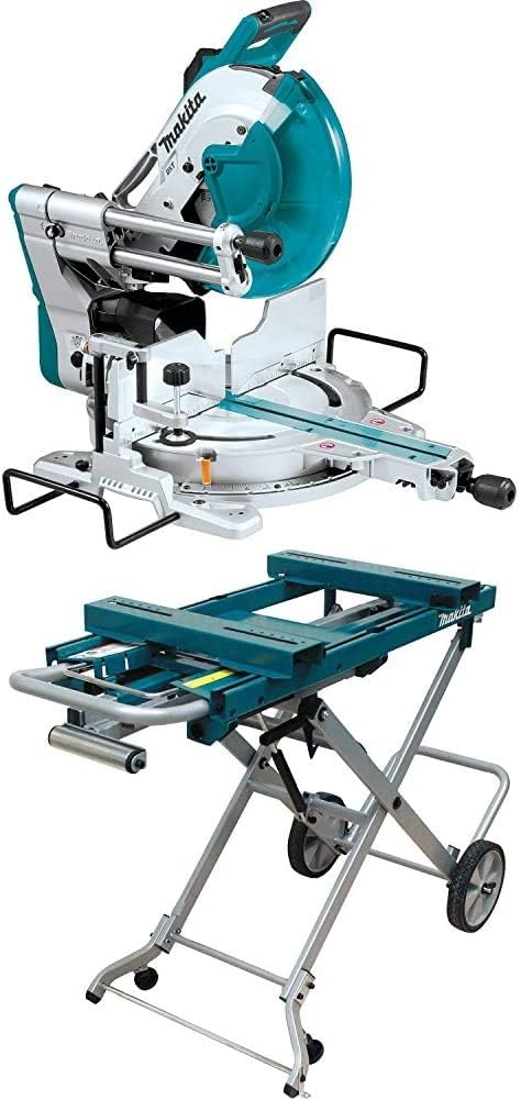 Makita LS1219L 12 Inch Dual-Bevel Sliding Compound Miter Saw with Laser and WST05 Portable Rise Miter Saw Stand