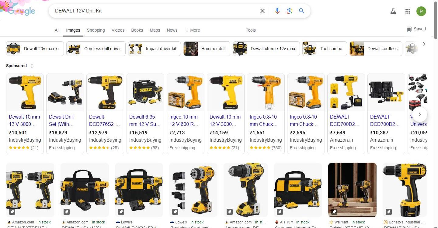 Google Search Results for DEWALT 12V Drill Kit