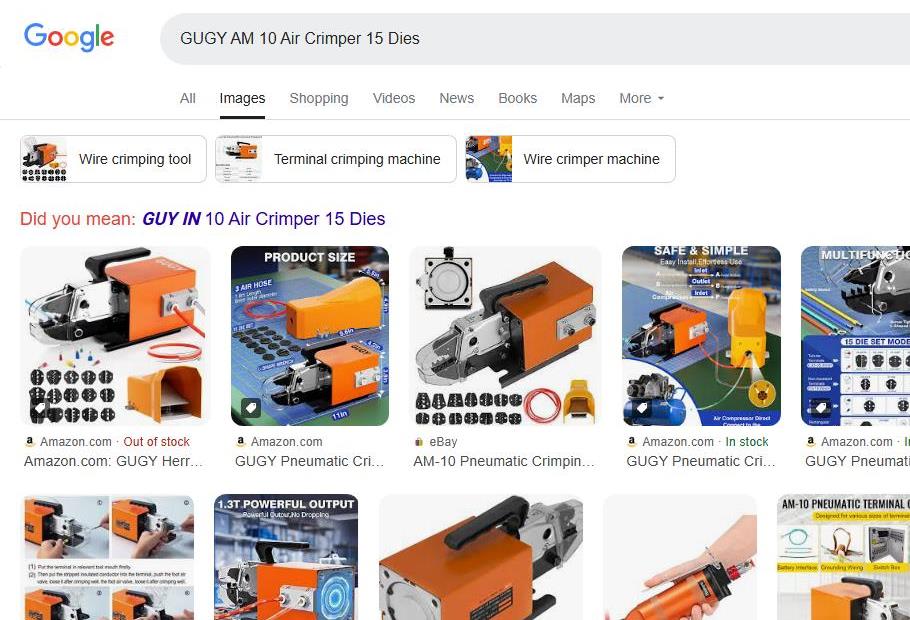 GUGY AM-10 Air Crimper and Dies Shown in Online Listings