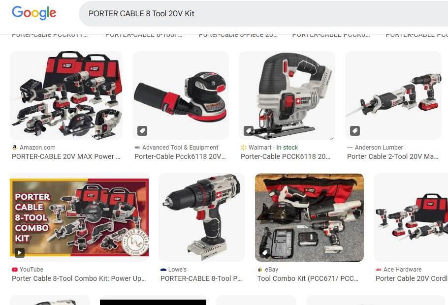 PORTER-CABLE 8-Tool 20 Volt Kit Shown in Multiple Listings