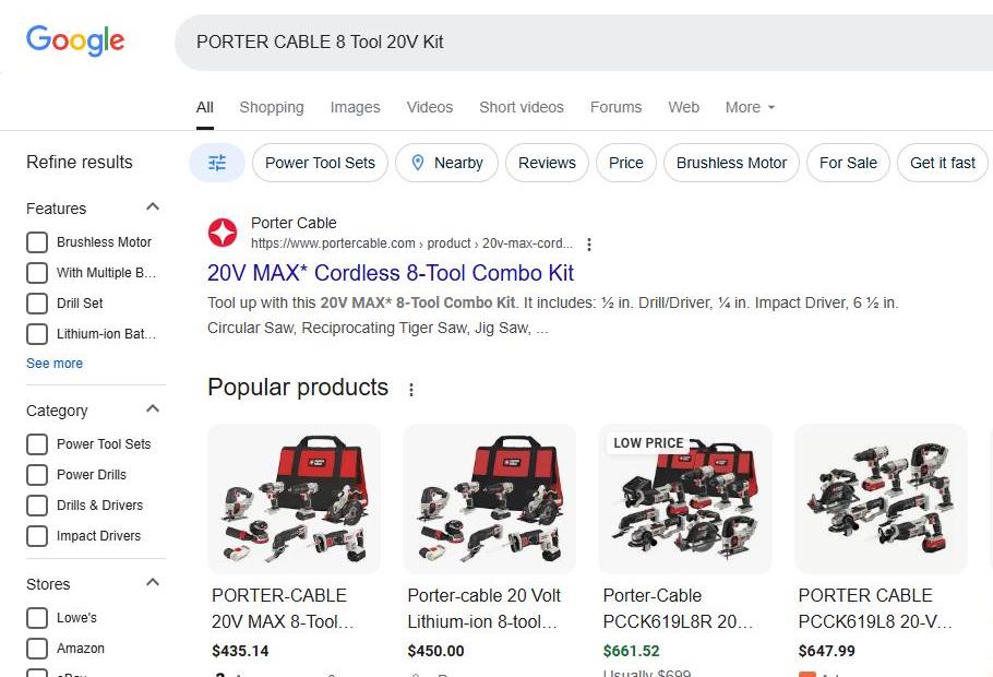 PORTER-CABLE 8-Tool Combo Kit Advertised Online