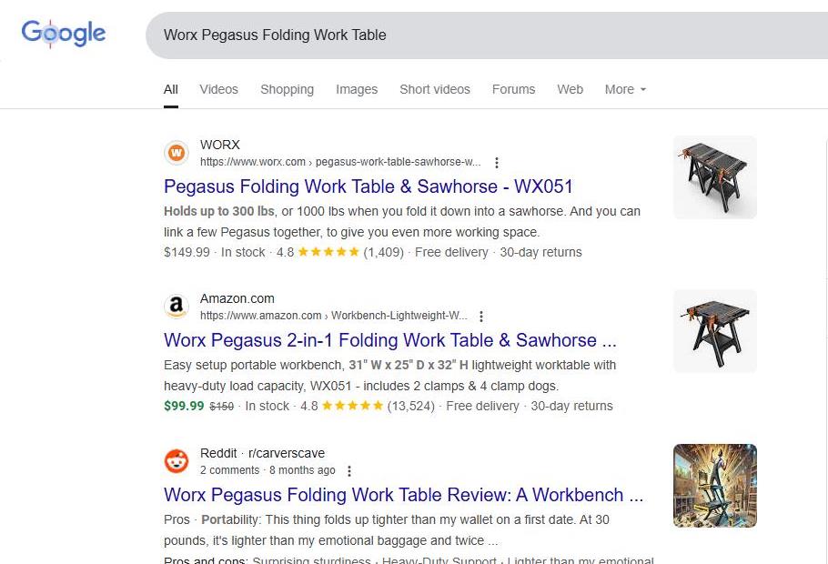Worx Pegasus Folding Work Table Search Results
