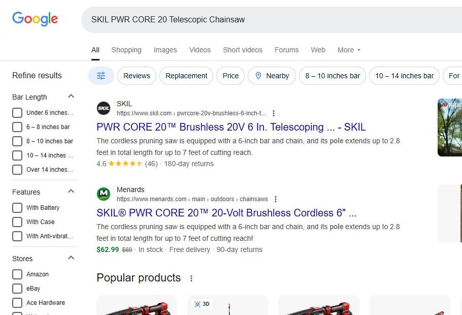 Search Results for SKIL Telescopic Chainsaw