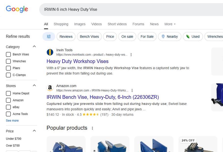 Search Results for IRWIN 6-inch Heavy-Duty Vise