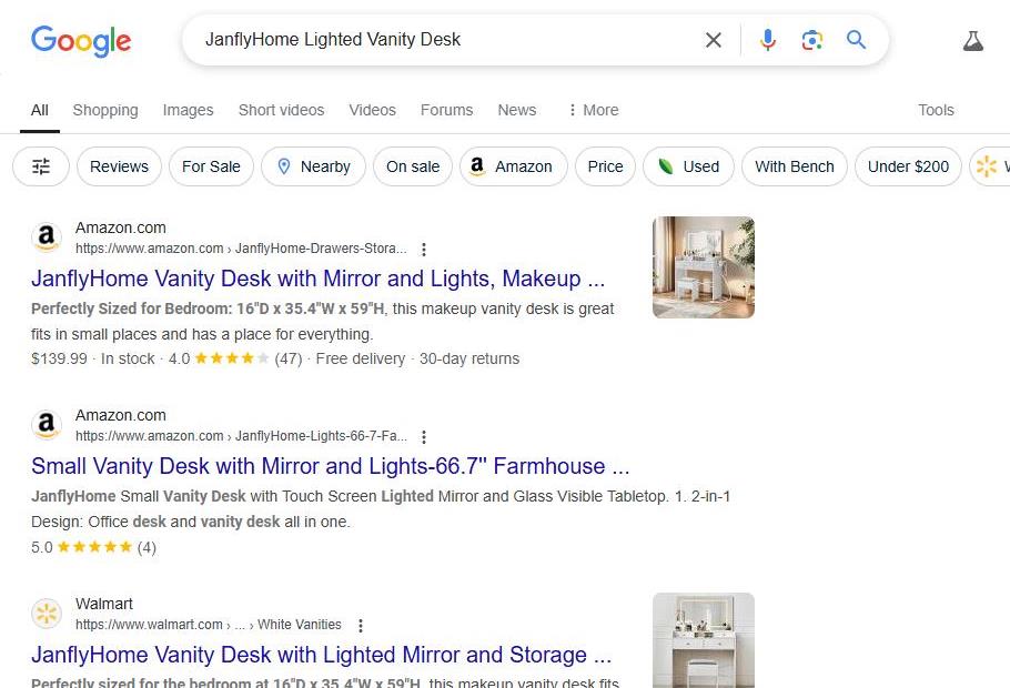 Google Search Results for JanflyHome Lighted Vanity Desk