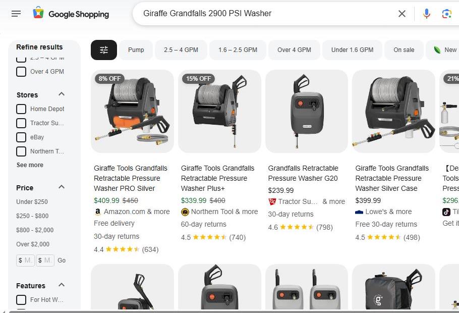 Giraffe Grandfalls Pressure Washers for Sale