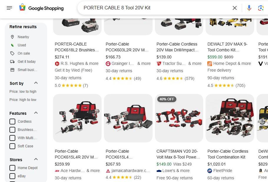 Porter-Cable 20 Volt MAX Cordless Tool Kits for Sale