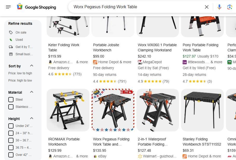 Google Shopping Results for Portable Work Tables