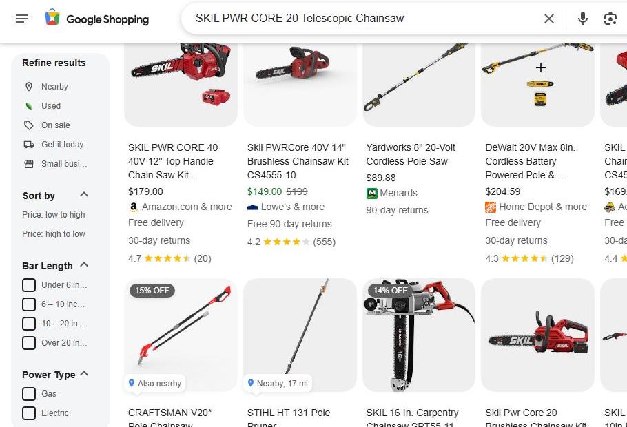 Google Shopping Results for Telescopic Chainsaws