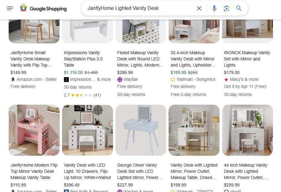 Google Shopping Results for Lighted Vanity Desks